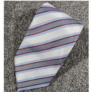 Ermenegildo Zegna Necktie Mens OS White Blue Red Striped Herringbone Silk Italy